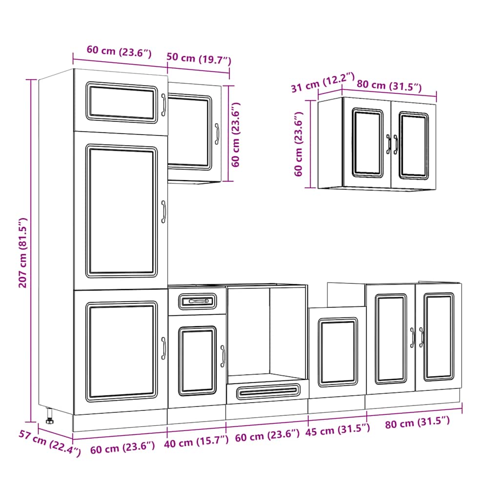Kjøkkenskapssett 7 deler Kalmar hvit konstruert tre