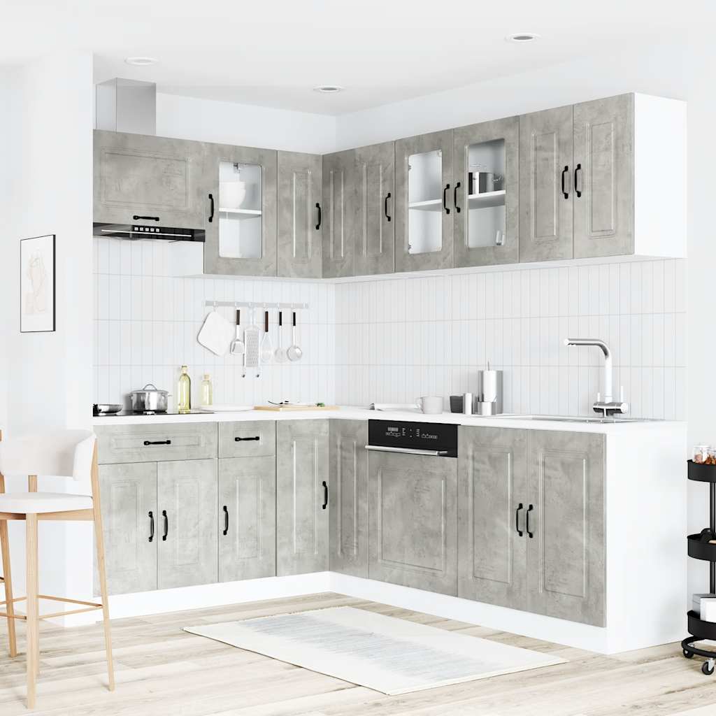Kjøkkenskapssett 11 deler Kalmar betonggrå konstruert tre