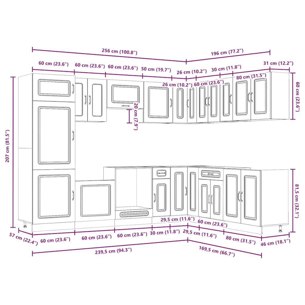 Kjøkkenskapssett 14 deler Kalmar hvit konstruert tre