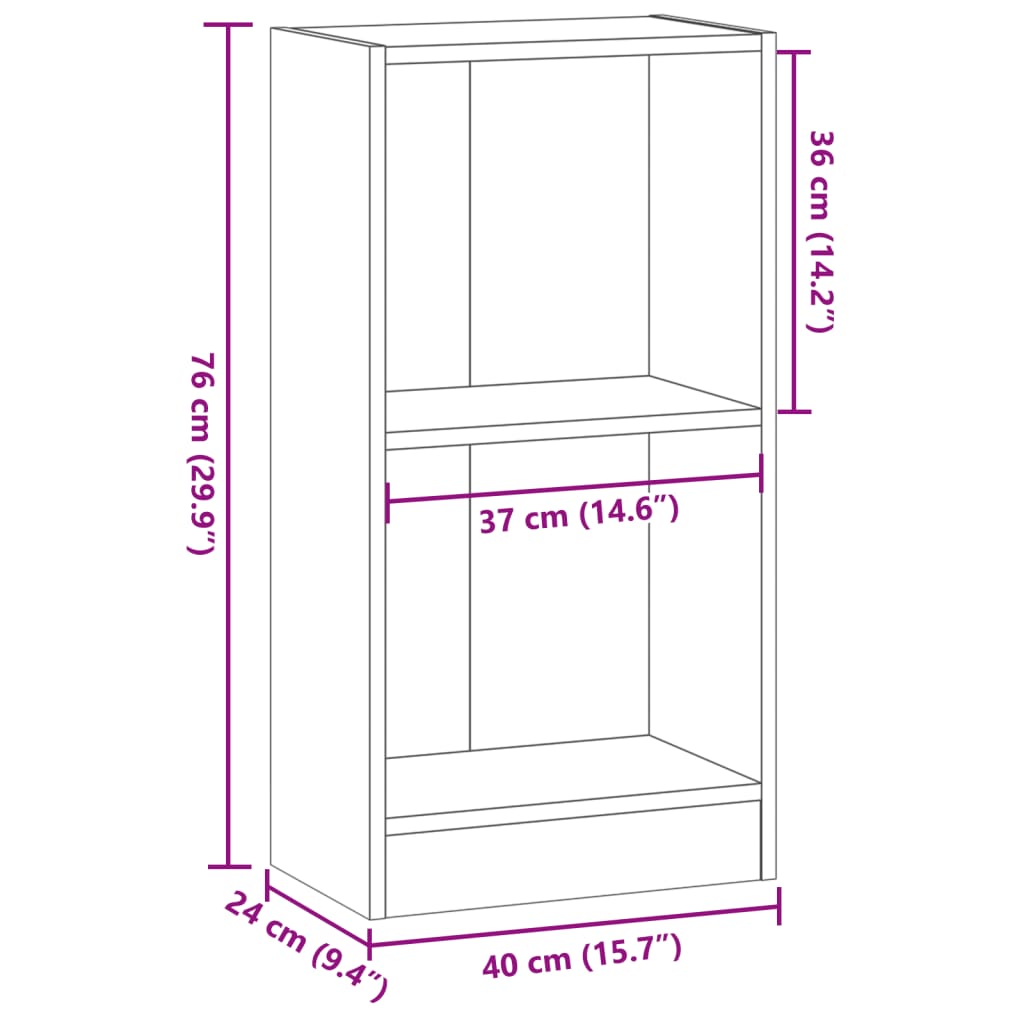 Bokhylle gammelt tre 40x24x76 cm konstruert tre
