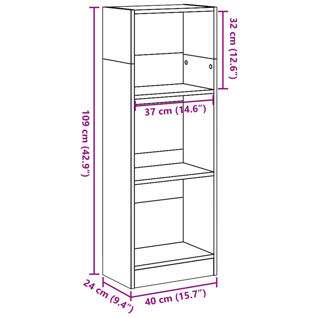 Bokhylle brun eik 40x24x109 cm konstruert tre