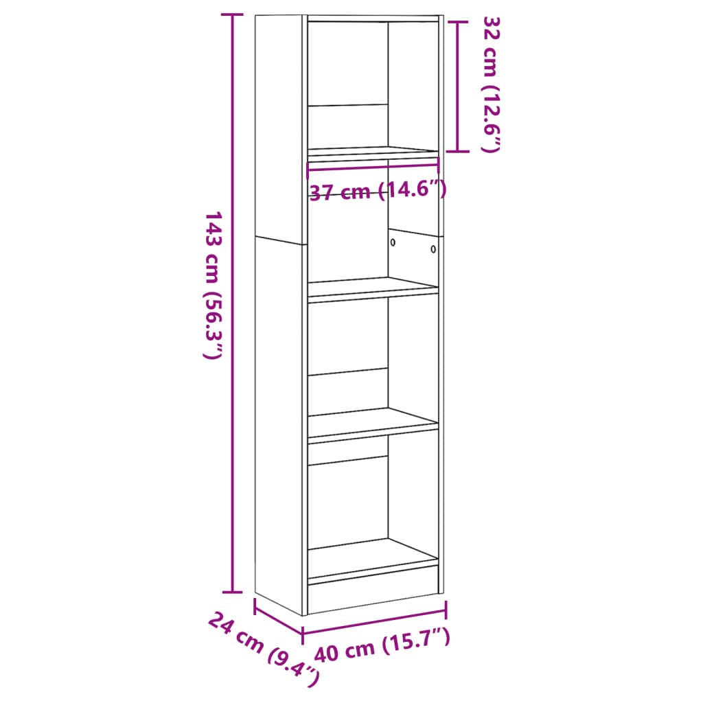 Bokhylle gammelt tre 40x24x143 cm konstruert tre