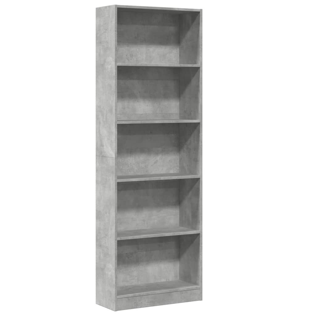 Bokhylle betonggrå 60x24x176 cm konstruert tre