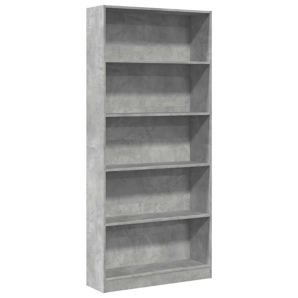 Bokhylle betonggrå 80x24x176 cm konstruert tre