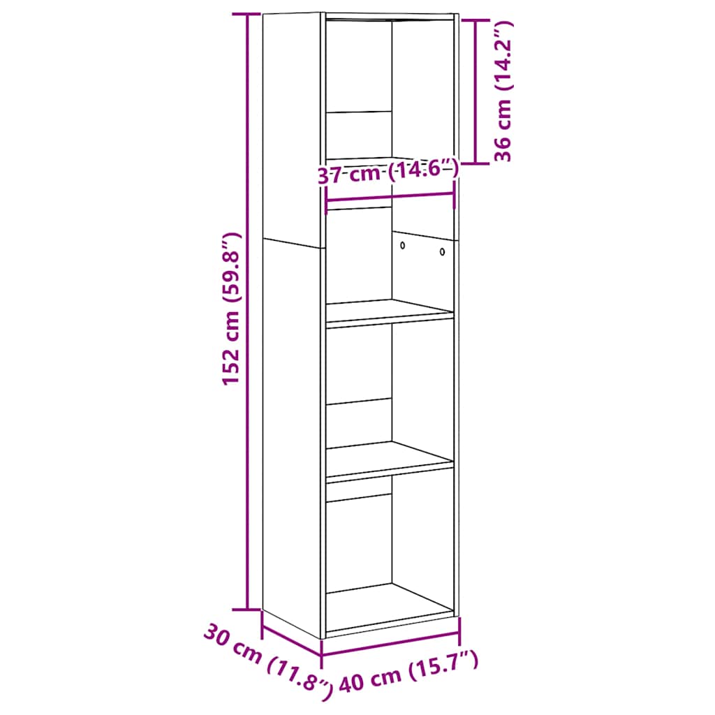 Bokhylle gammelt tre 40x30x152 cm konstruert tre