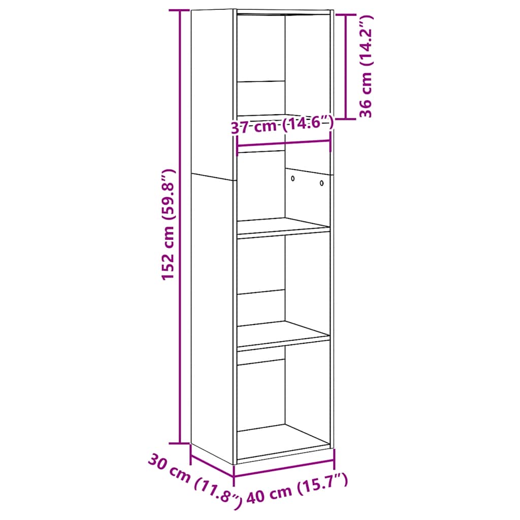 Bokhylle artisan eik 40x30x152 cm konstruert tre