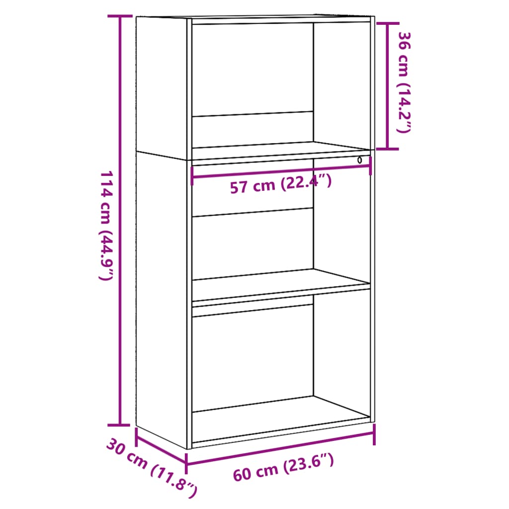 Bokhylle hvit 60x30x114 cm konstruert tre