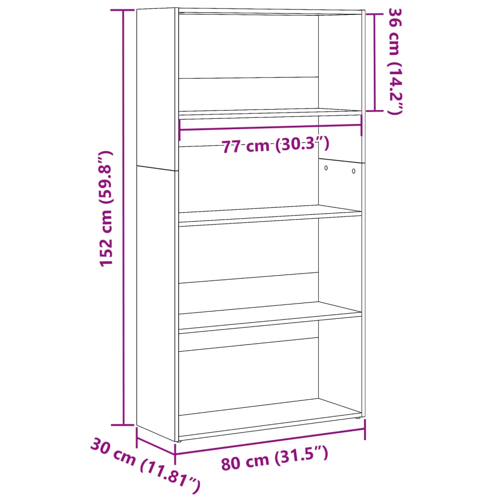 Bokhylle sonoma eik 80x30x152 cm konstruert tre