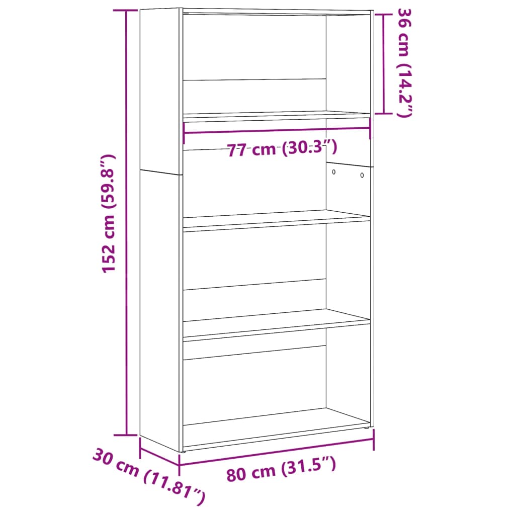 Bokhylle artisan eik 80x30x152 cm konstruert tre