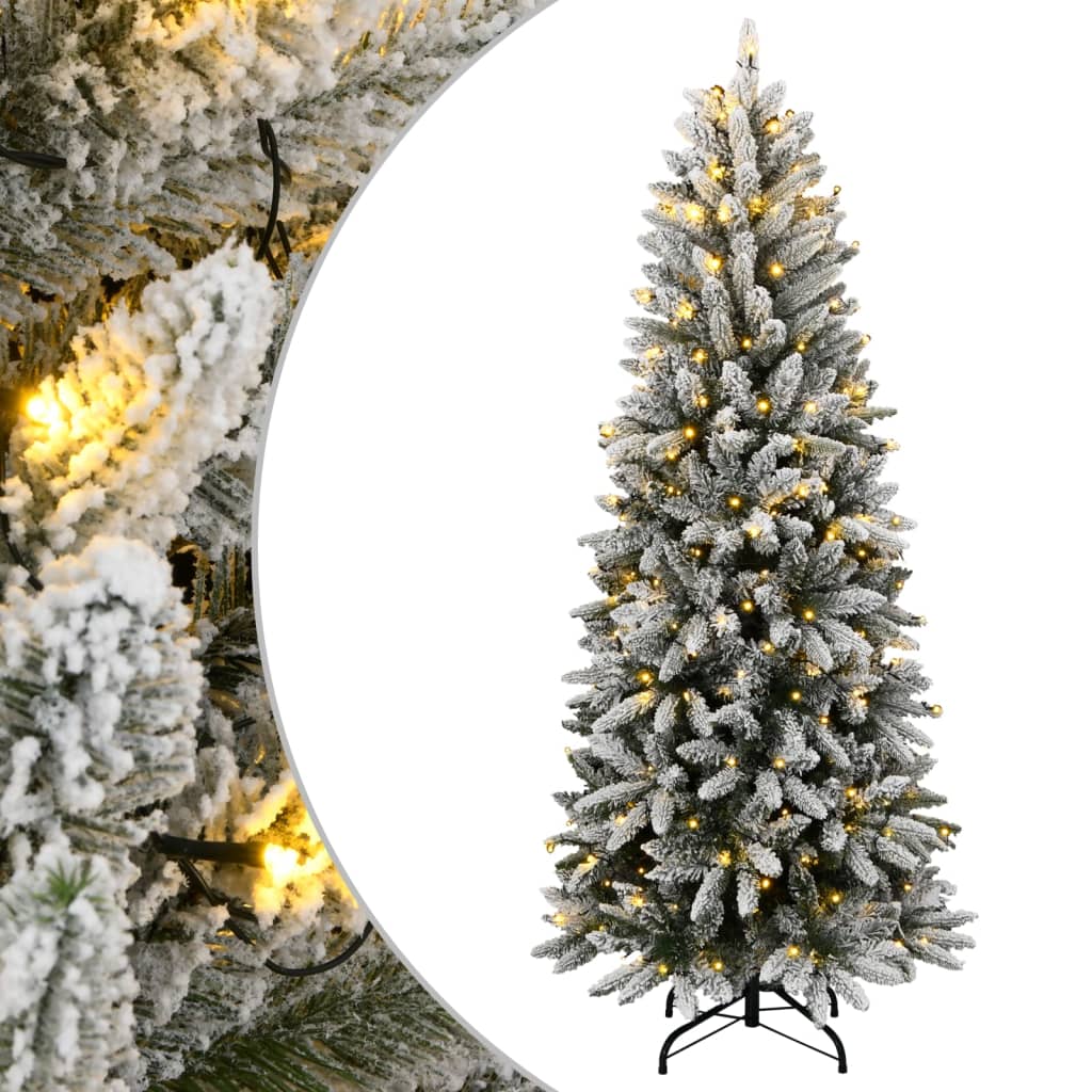 Kunstig juletre med 300 LED flokket snø slankt 210 cm