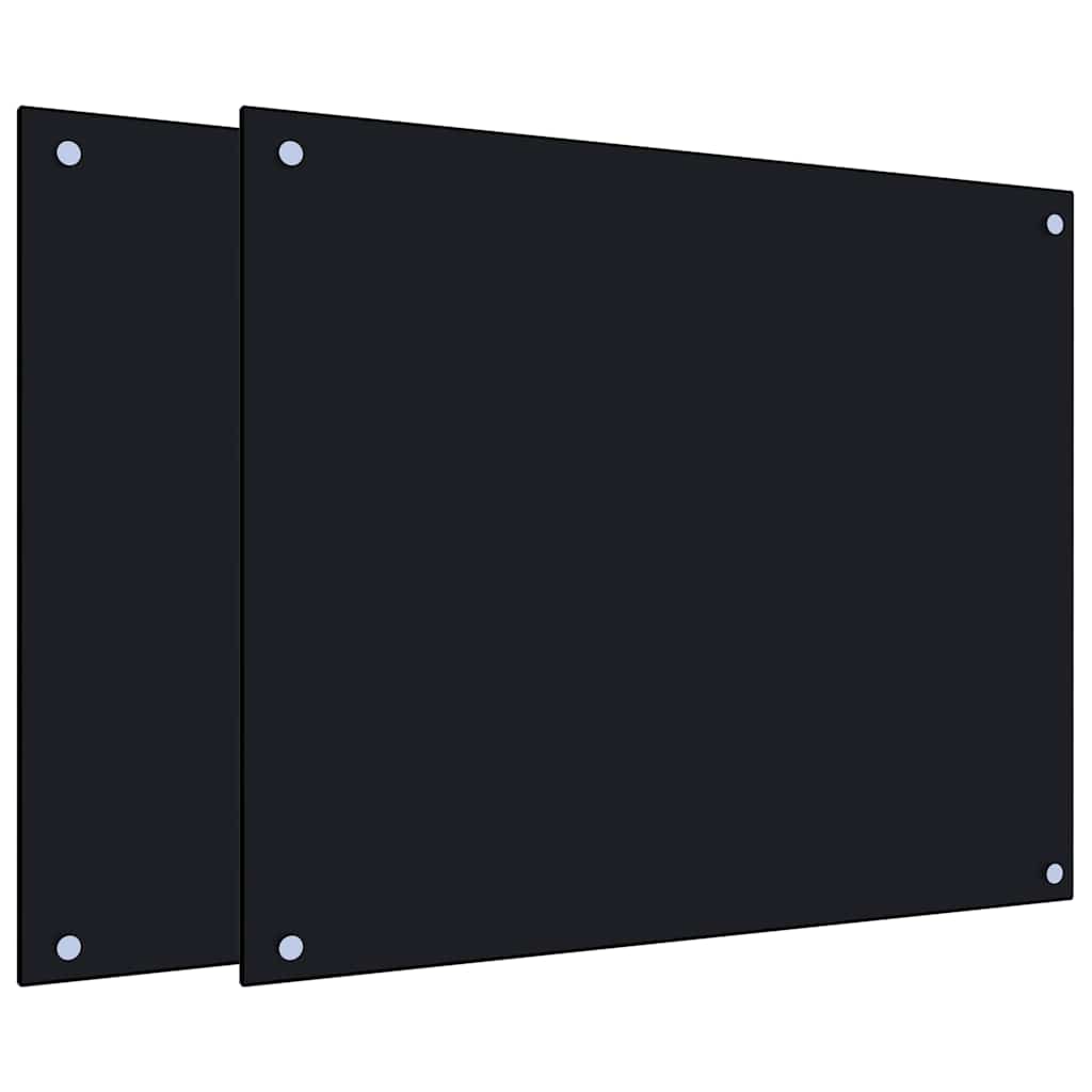 Kjøkkenplater 2 stk svart 70x60 cm herdet glass