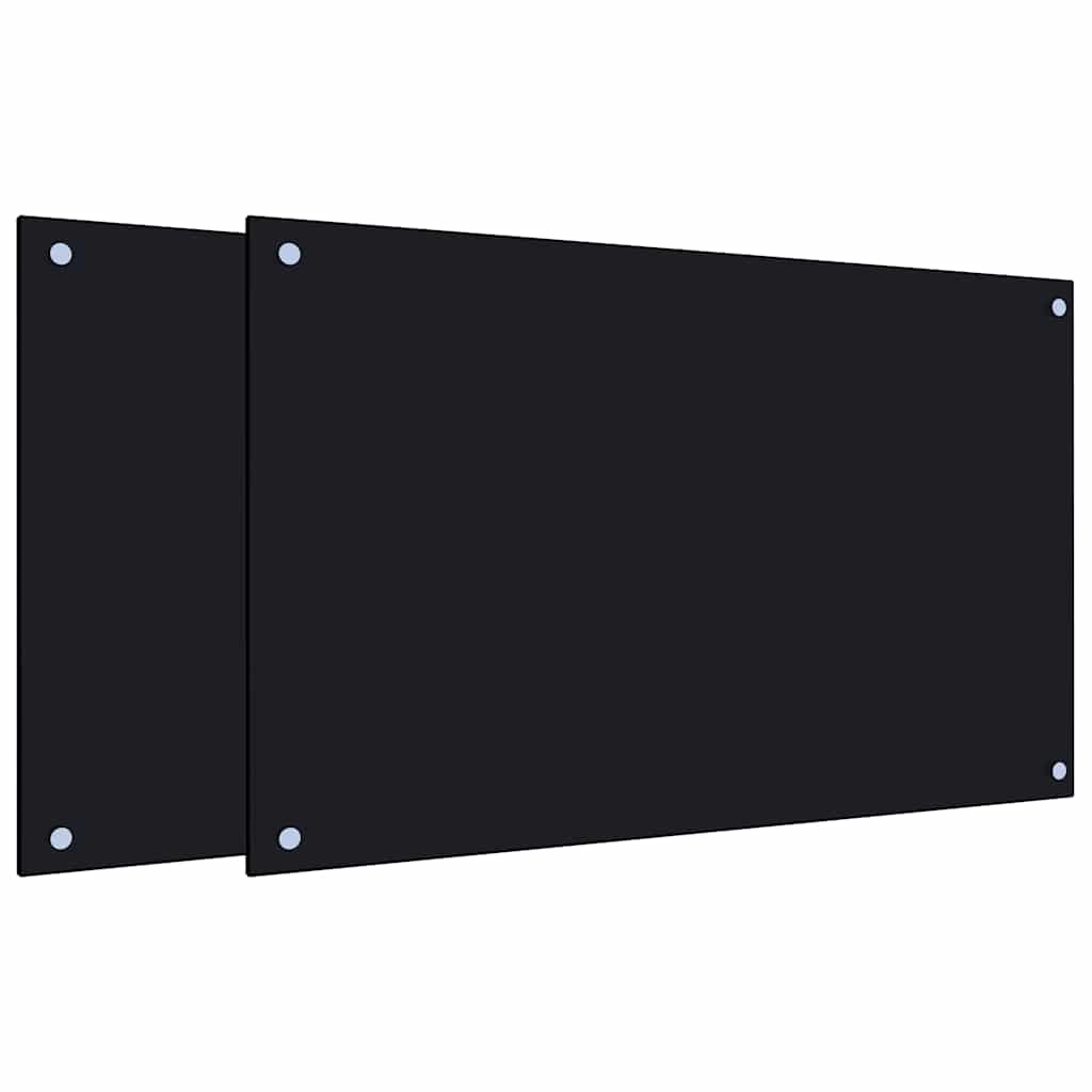 Kjøkkenplater 2 stk svart 80x50 cm herdet glass