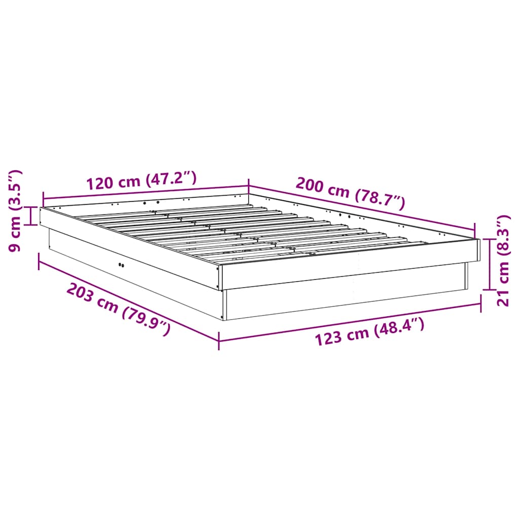Sengeramme uten Madrass 120x200 cm Heltre Eik