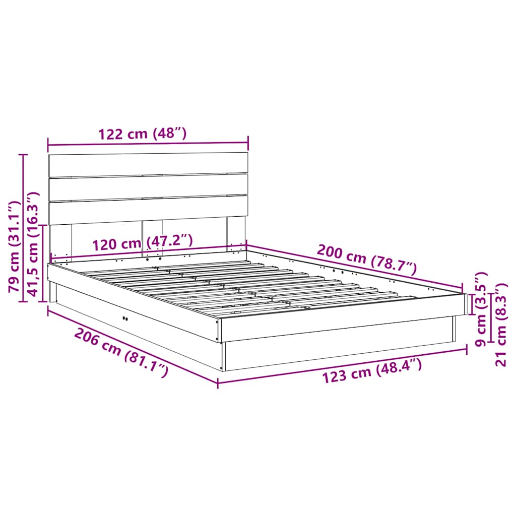 Sengeramme med sengegavl uten madrass 120x200 cm Heltre Eik