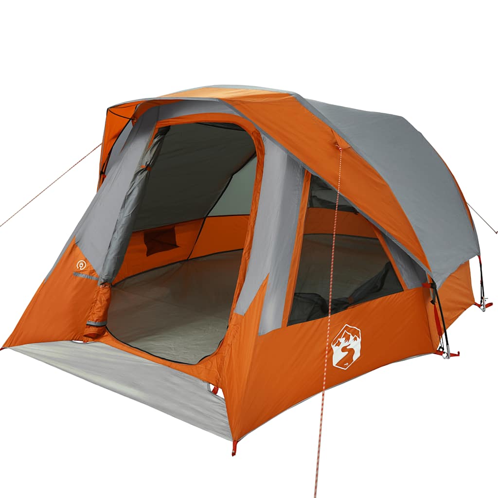 Campingtelt 4 personer grå og oransje vanntett