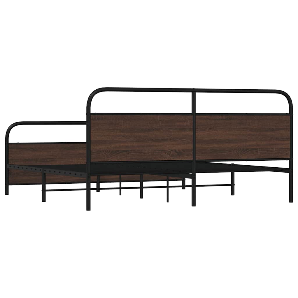 Sengeramme i metall uten madrass brun eik 183x213 cm