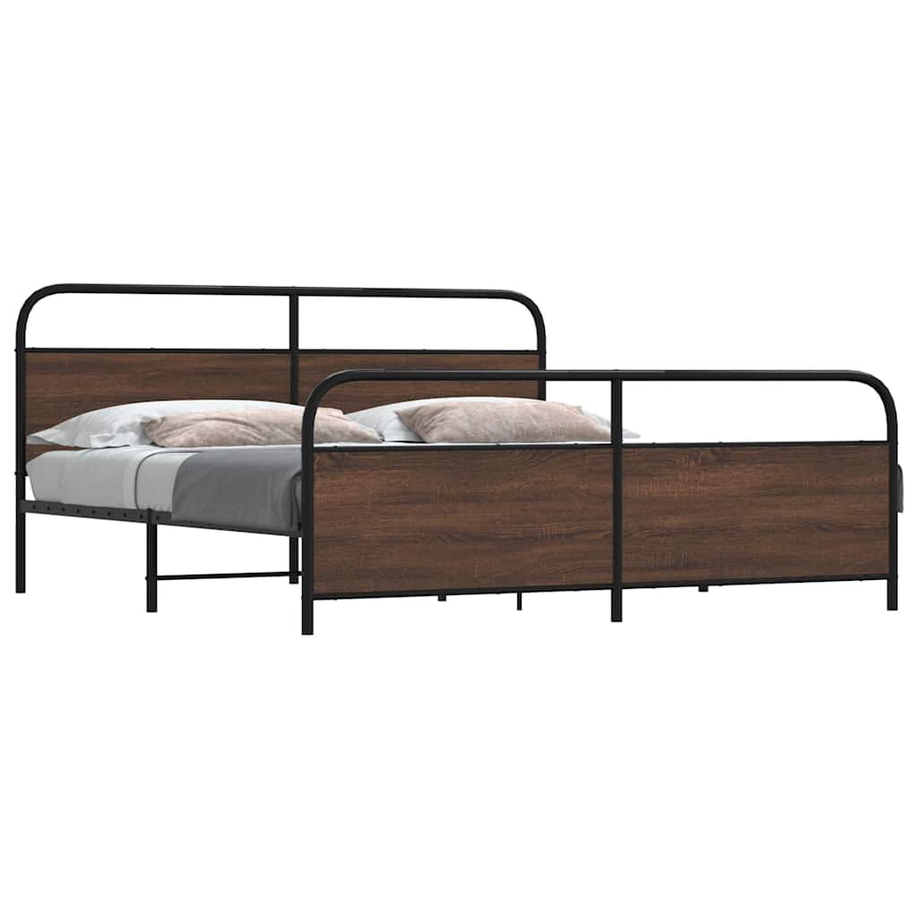 Sengeramme i metall uten madrass brun eik 183x213 cm