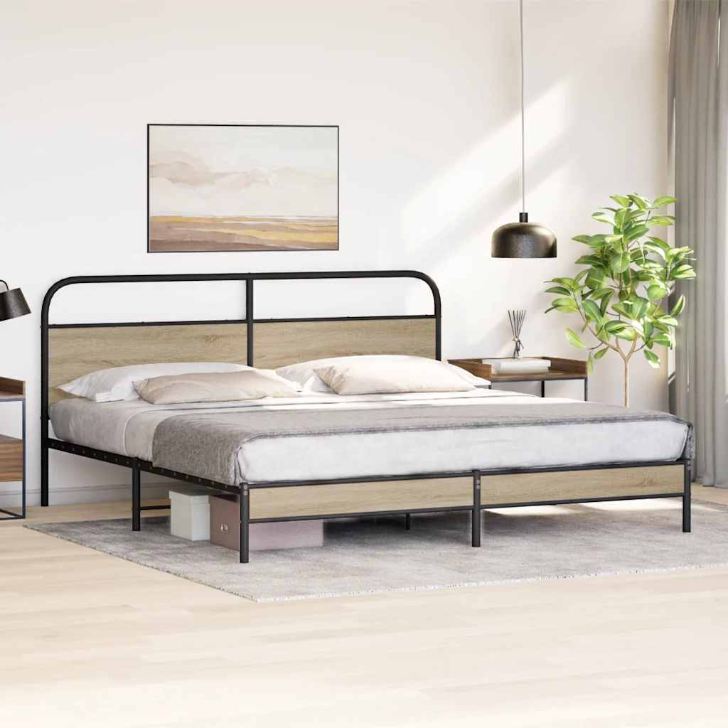 Sengeramme i metall uten madrass røkt eik 180x200 cm