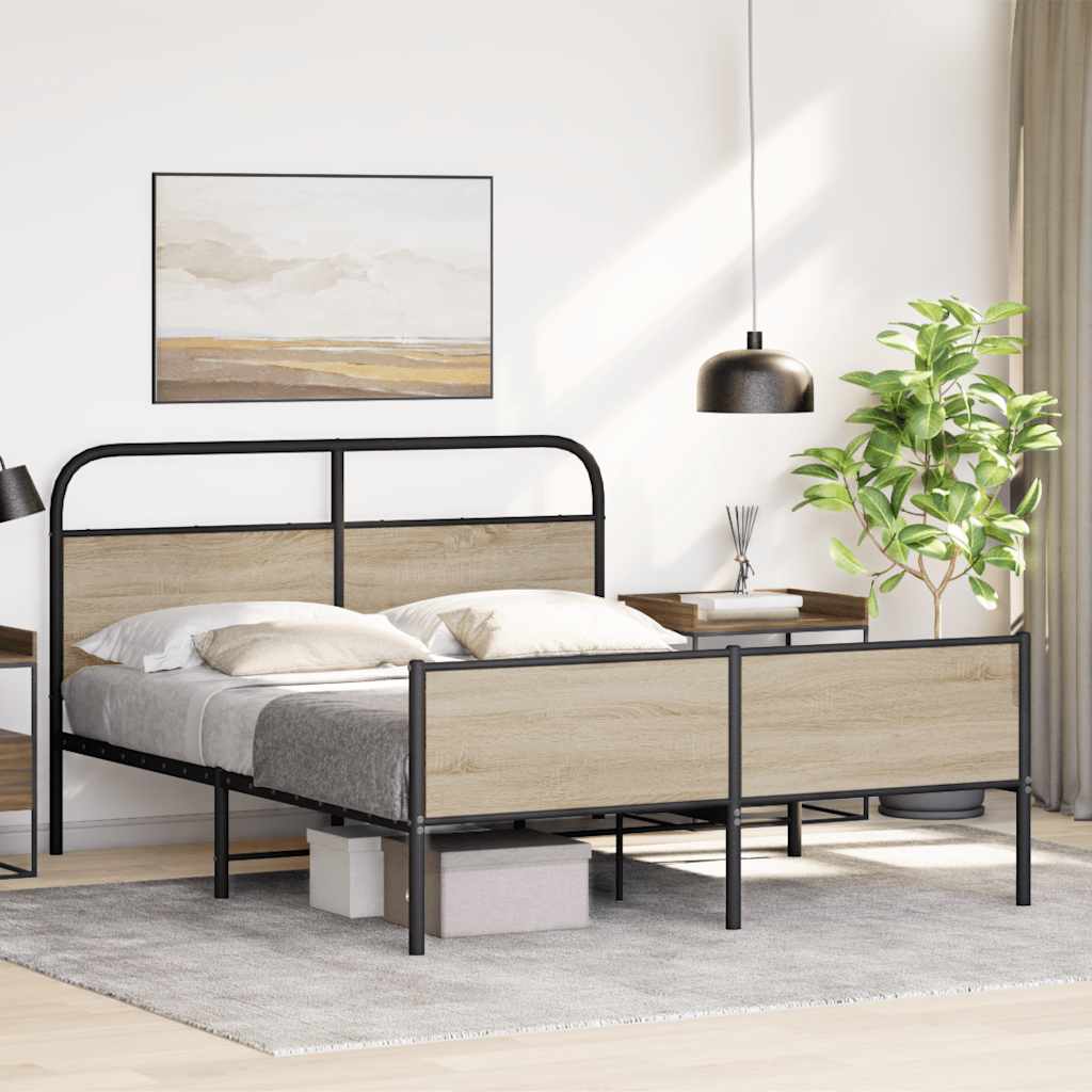 Sengeramme i metall uten madrass røkt eik 160x200 cm