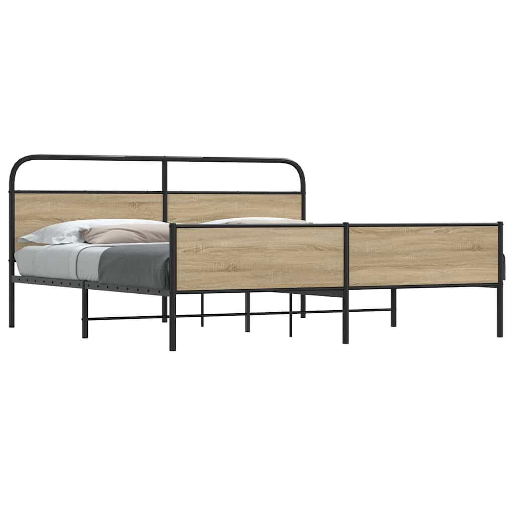 Sengeramme i metall uten madrass røkt eik 150x200 cm