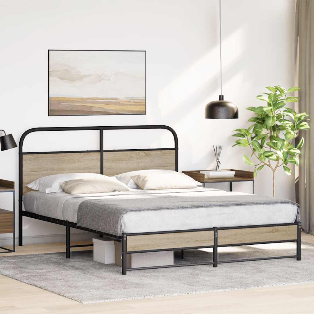 Sengeramme i metall uten madrass røkt eik 160x200 cm
