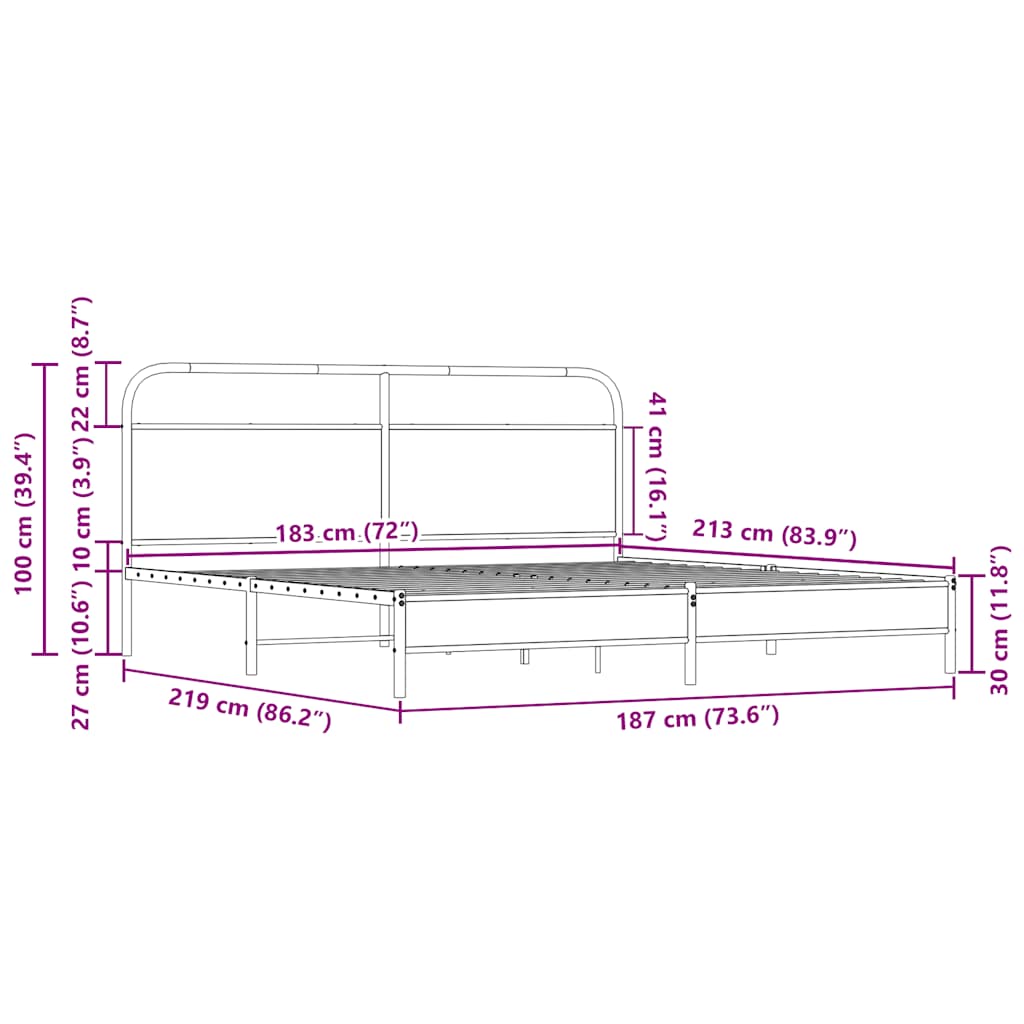 Sengeramme i metall uten madrass sonoma eik 183x213 cm