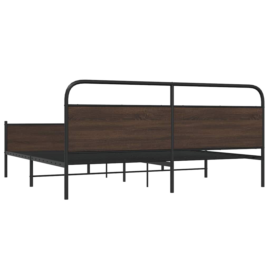 Sengeramme i metall uten madrass brun eik 183x213 cm
