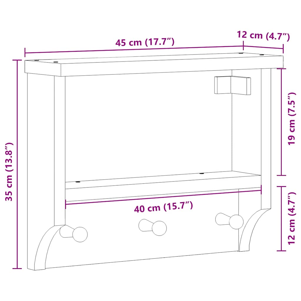 Veggmontert knaggrekke SANDNES hvit 45x12x35 cm heltre furu