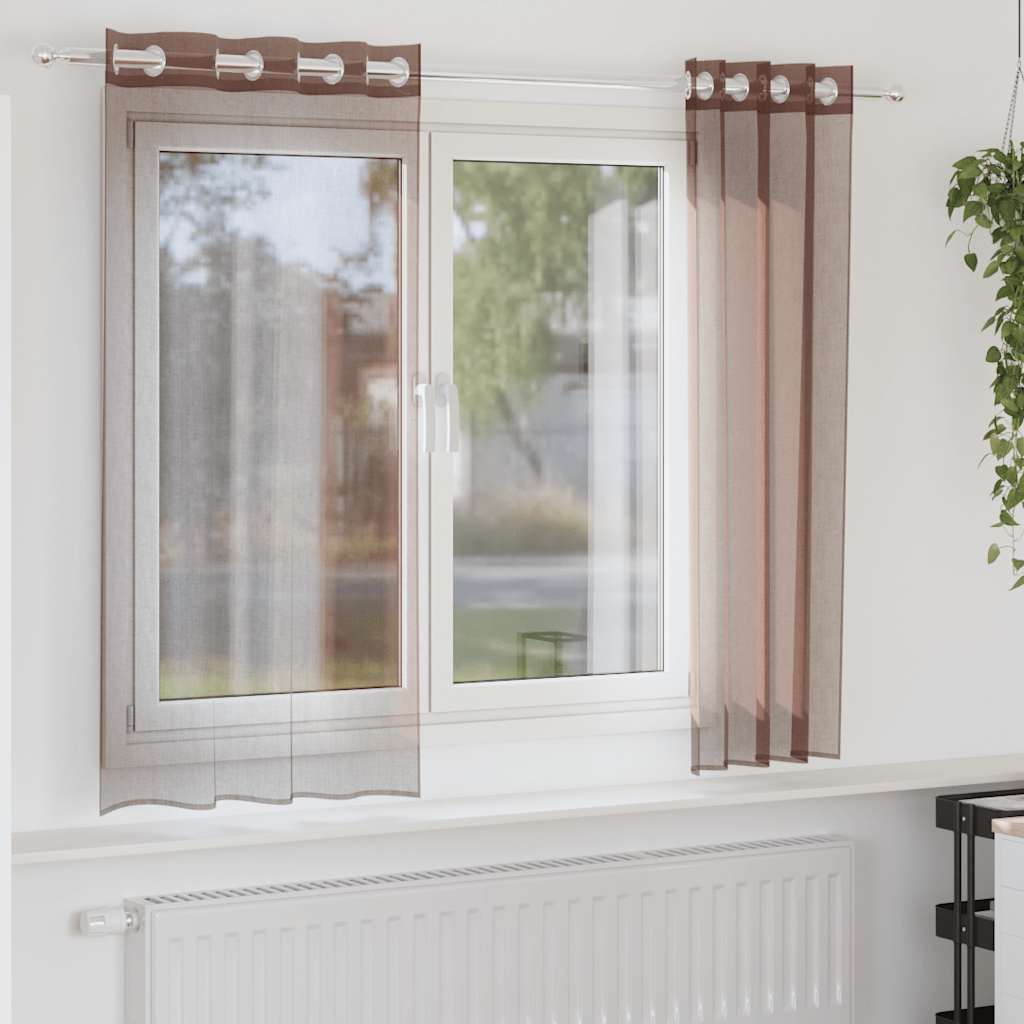 Voilegardiner med grommets 2 stk brun 140x140 cm