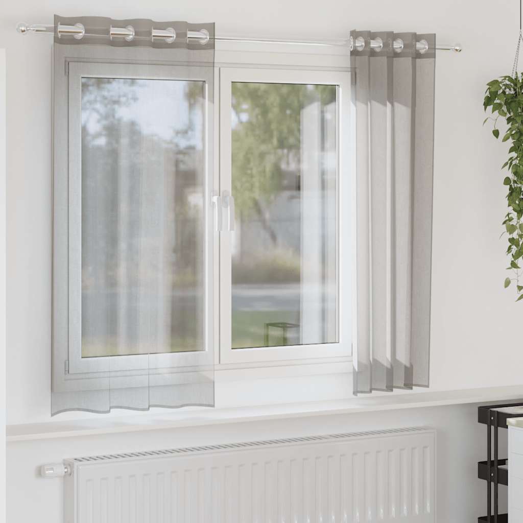 Voilegardiner med grommets 2 stk lysegrå 140x175 cm