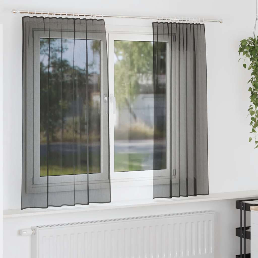 Voile gardiner med stanglommer 2 stk svart