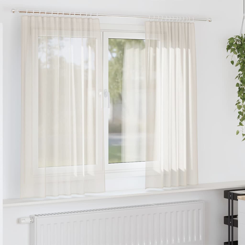 Voile gardiner med stanglommer 2 stk krem