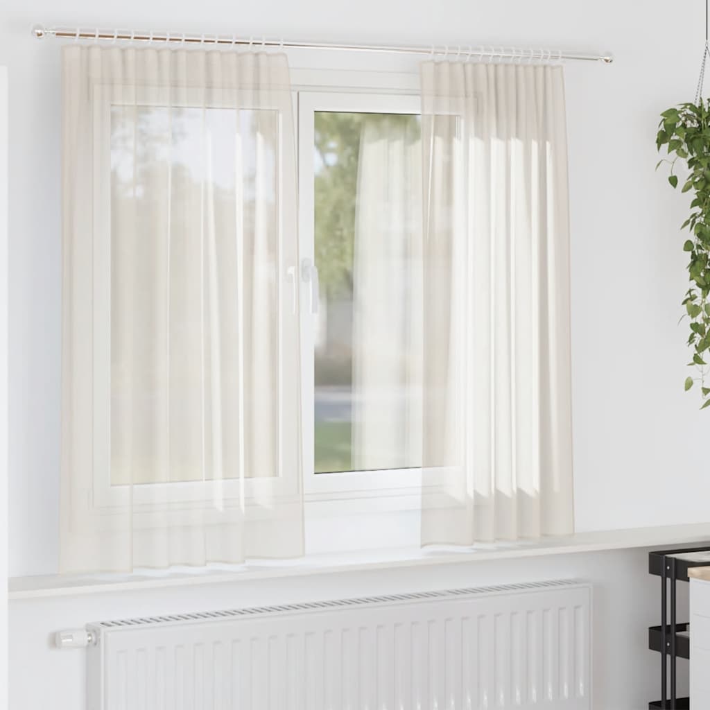 Voile gardiner med stanglommer 2 stk krem