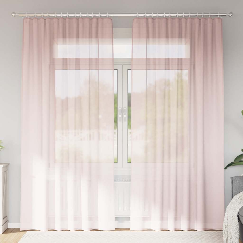 Voile gardiner med stanglommer 2 stk lyserosa