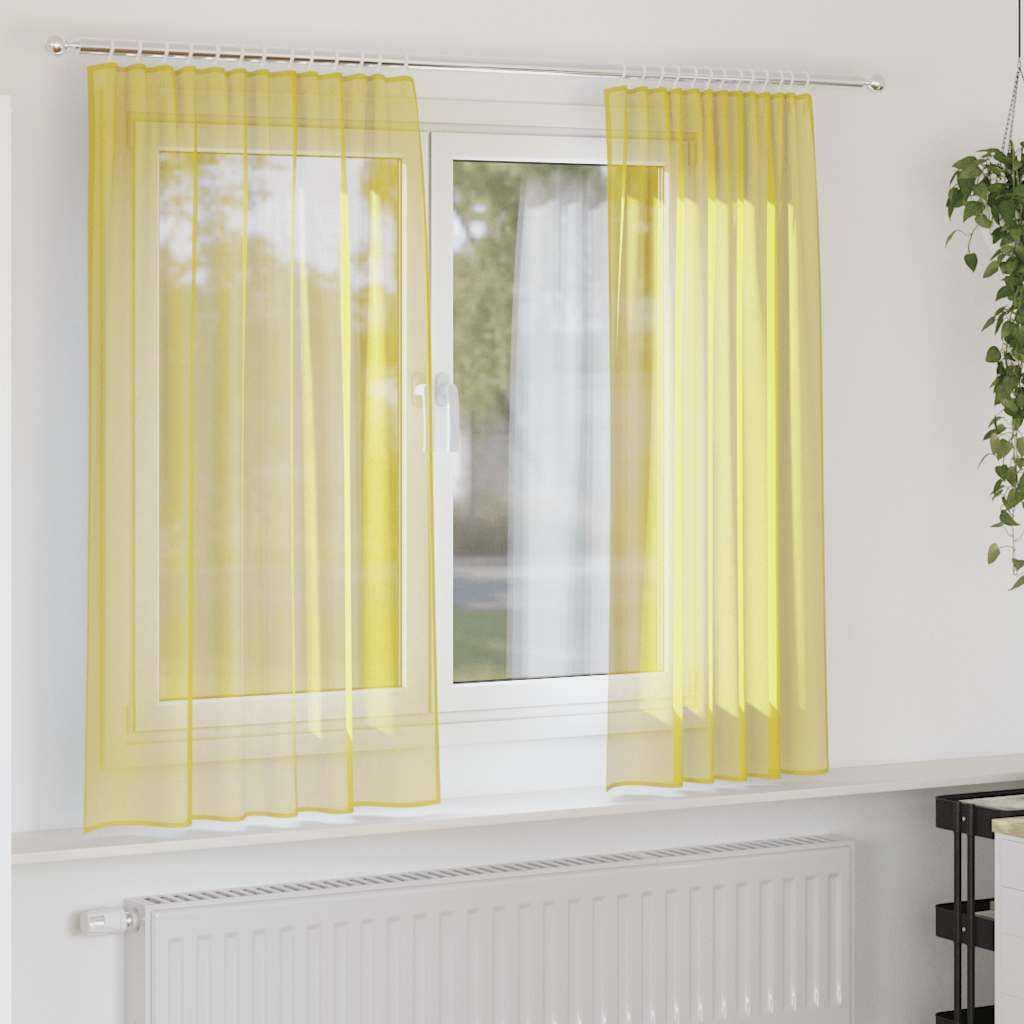 Voile gardiner med stanglommer 2 stk gul