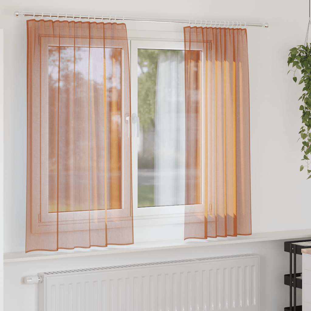 Voile gardiner med stanglommer 2 stk terrakotta