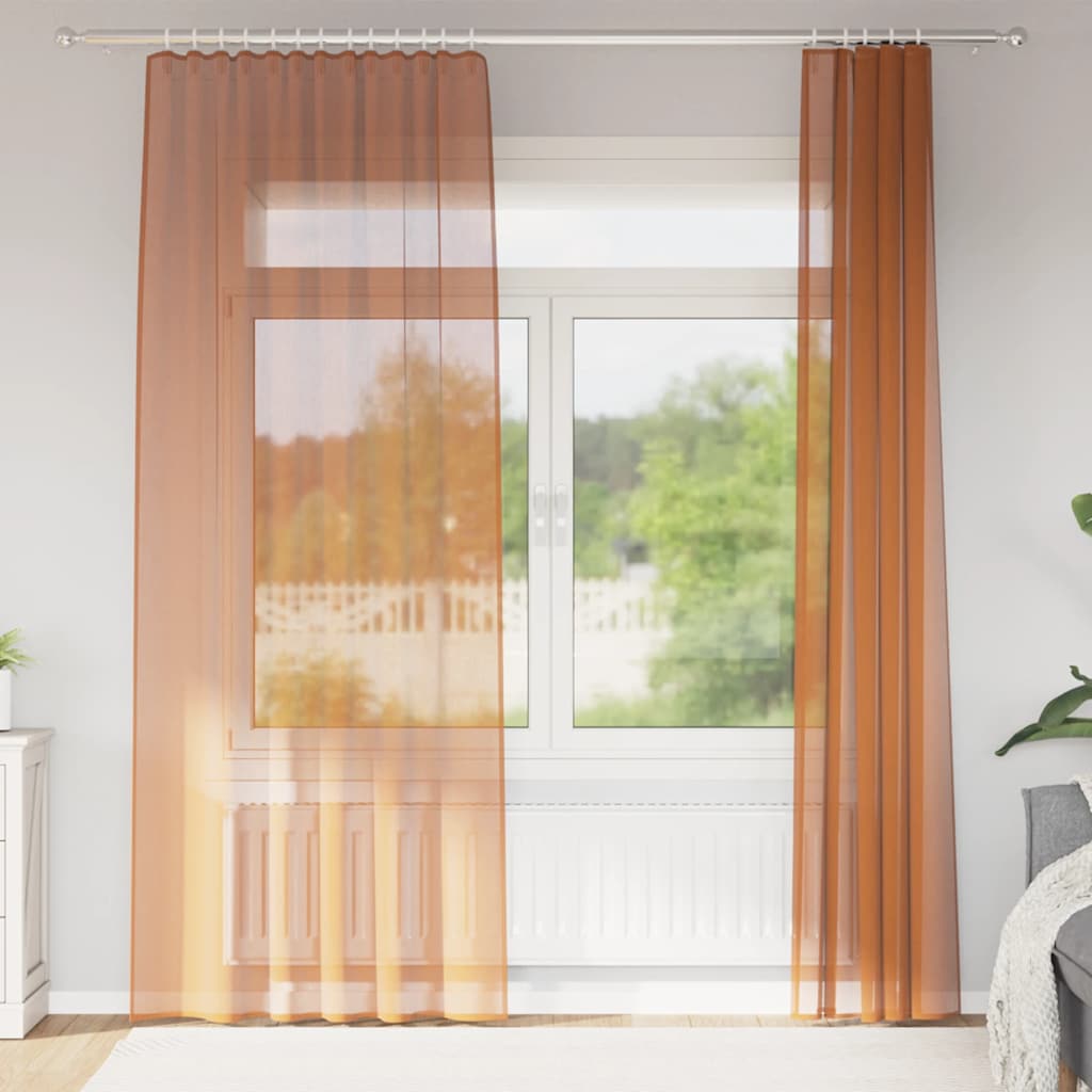 Voile gardiner med stanglommer 2 stk terrakotta