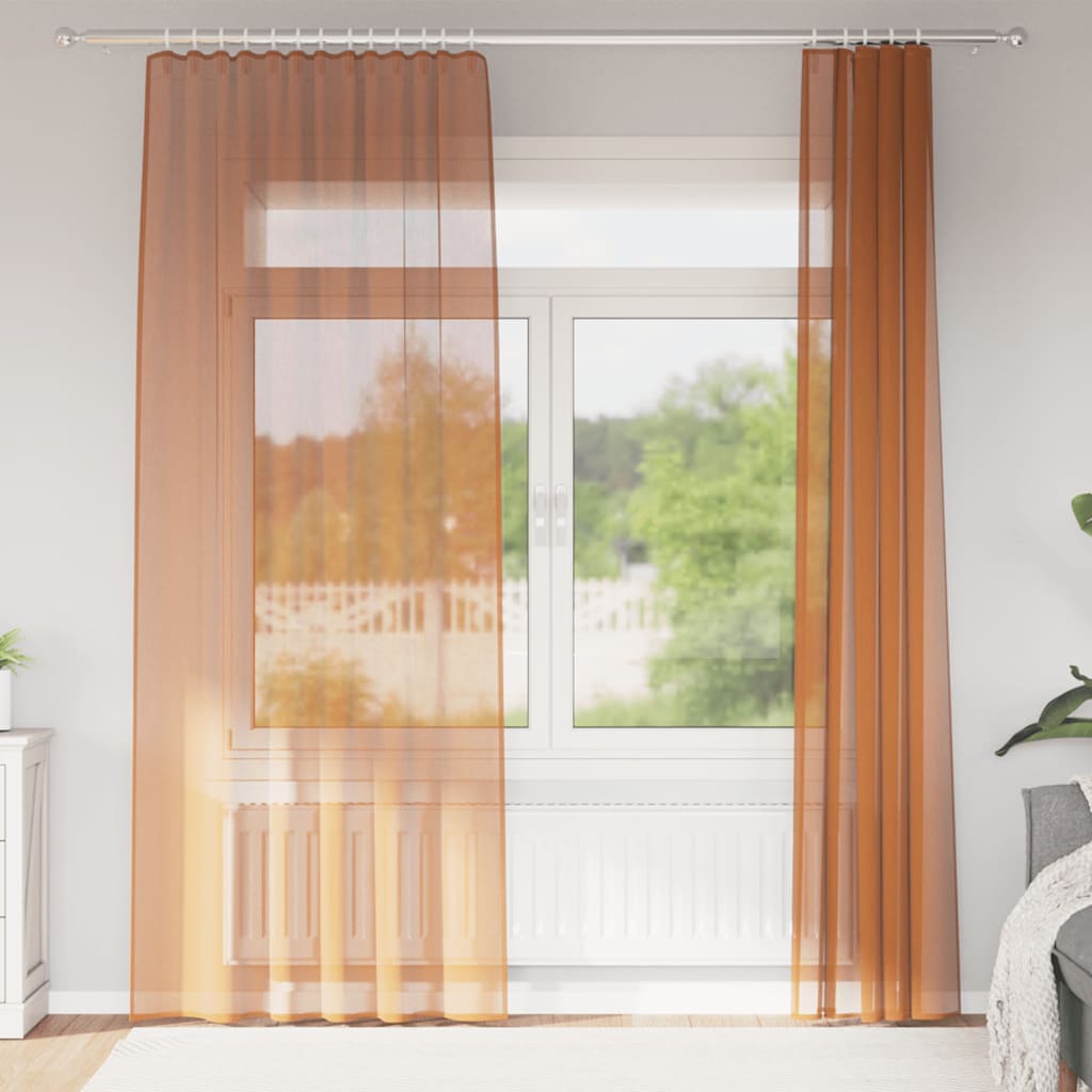 Voile gardiner med stanglommer 2 stk terrakotta