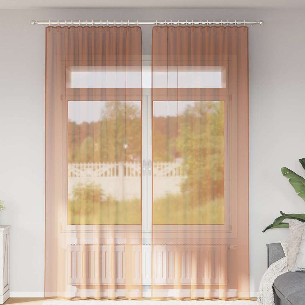 Voile gardiner med stanglommer 2 stk terrakotta