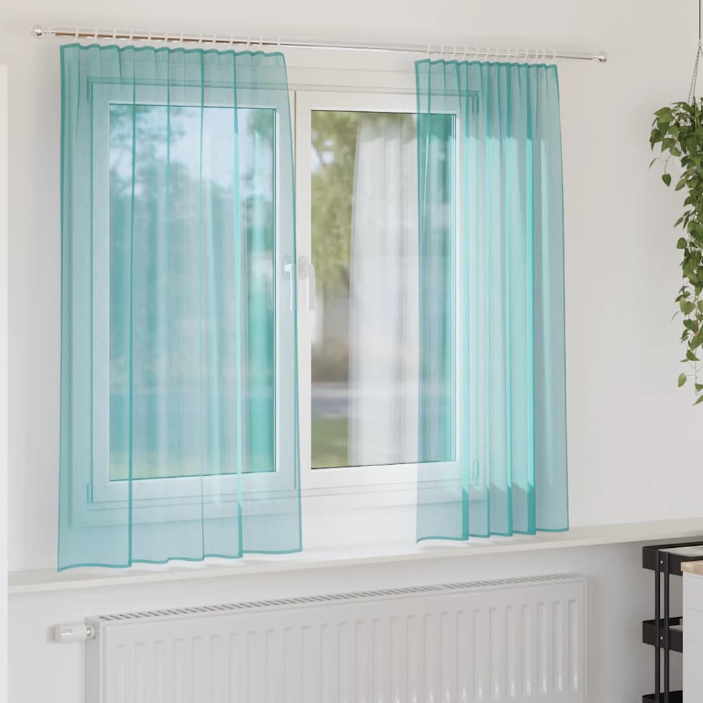 Voile gardiner med stanglommer 2 stk turkis