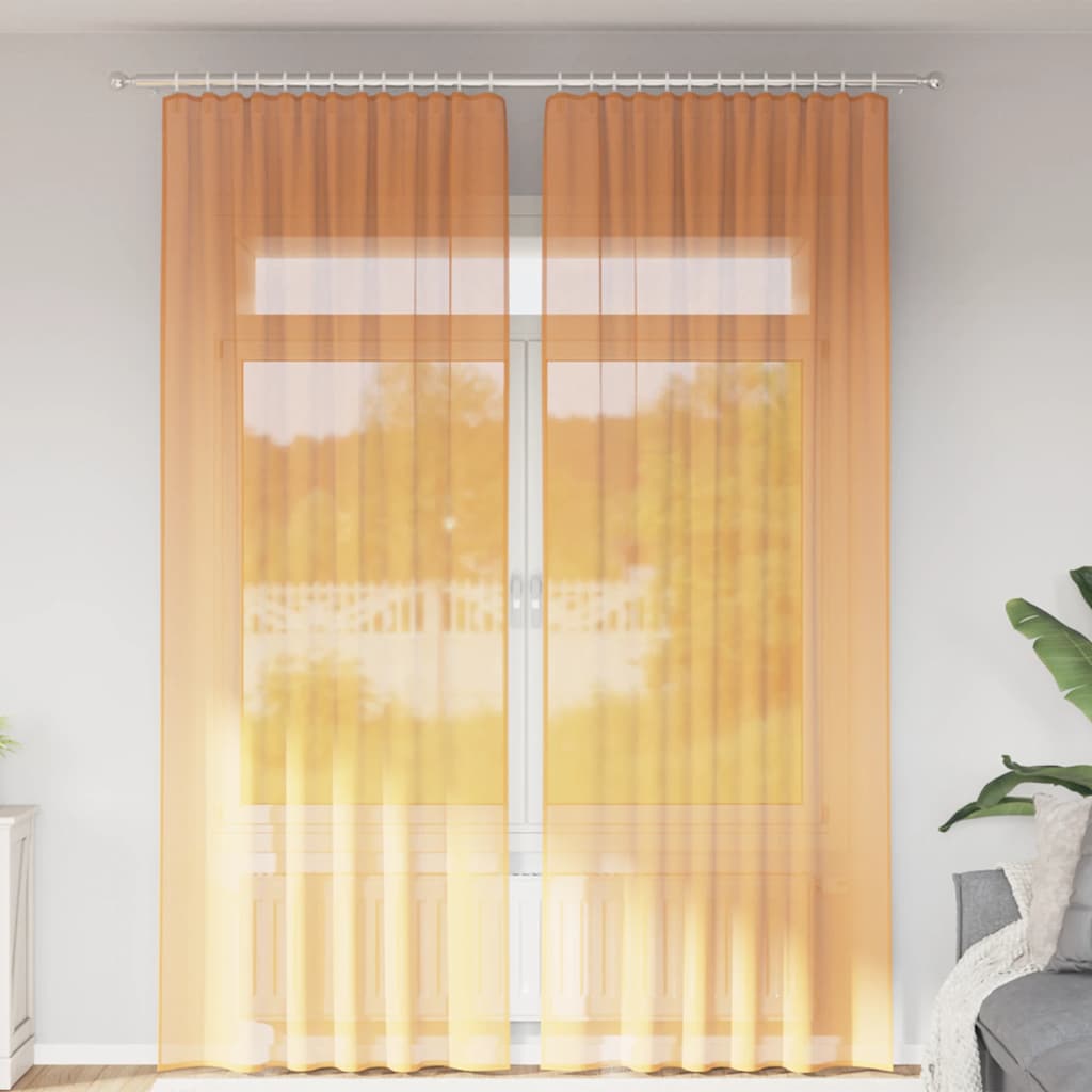 Voilegardiner med hemper 2 stk oransje 140x260 cm