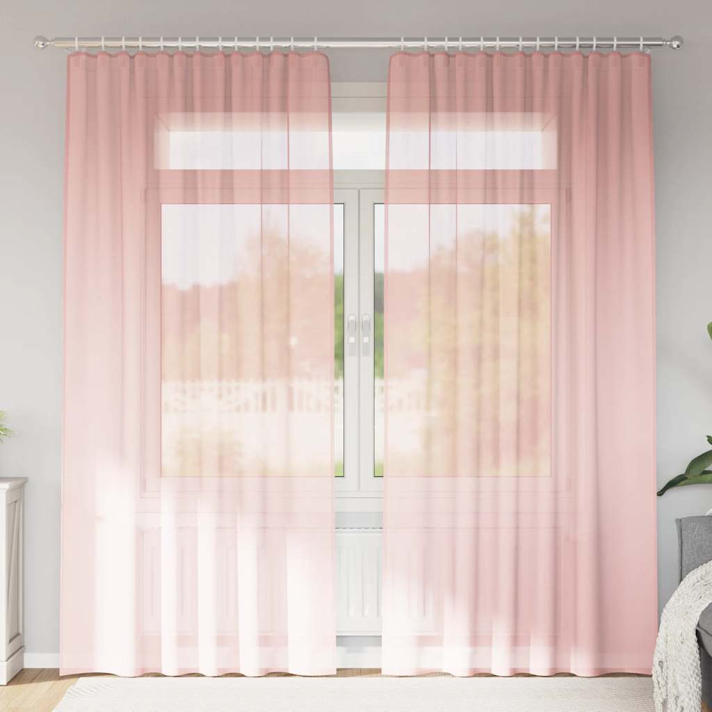 Voilegardiner med hemper 2 stk rosa 140x245 cm