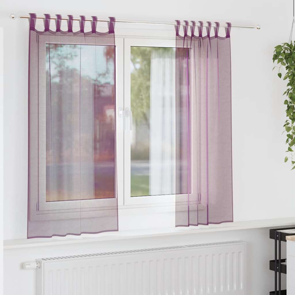 Voilegardiner med hemper 2 stk lilla 140x140 cm