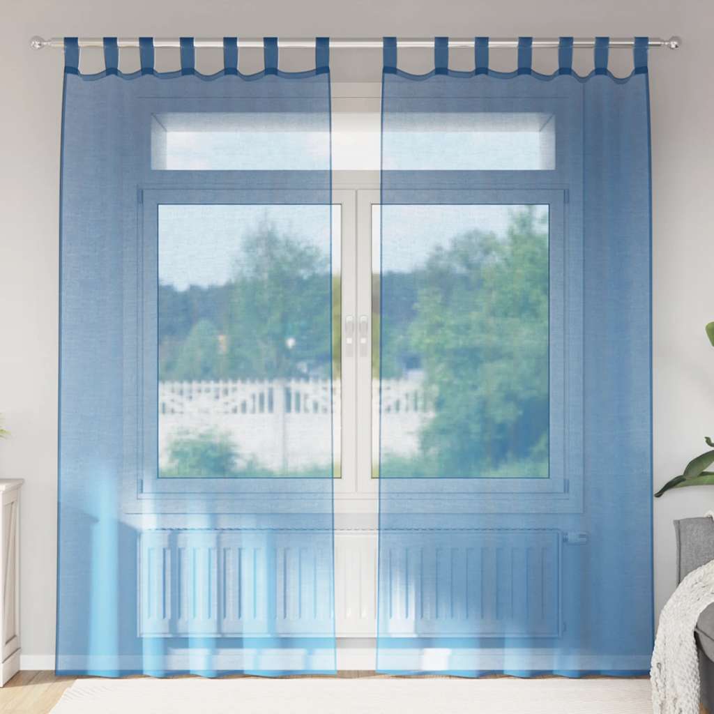 Voile gardiner med hemper 2 stk kongeblå 140x225 cm