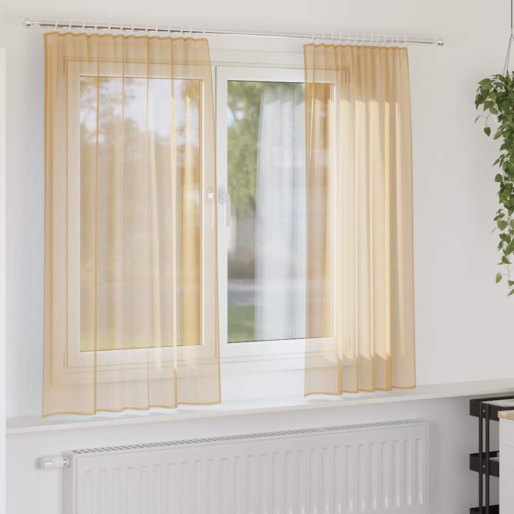 Voilegardiner med hemper 2 stk sand 140x140 cm