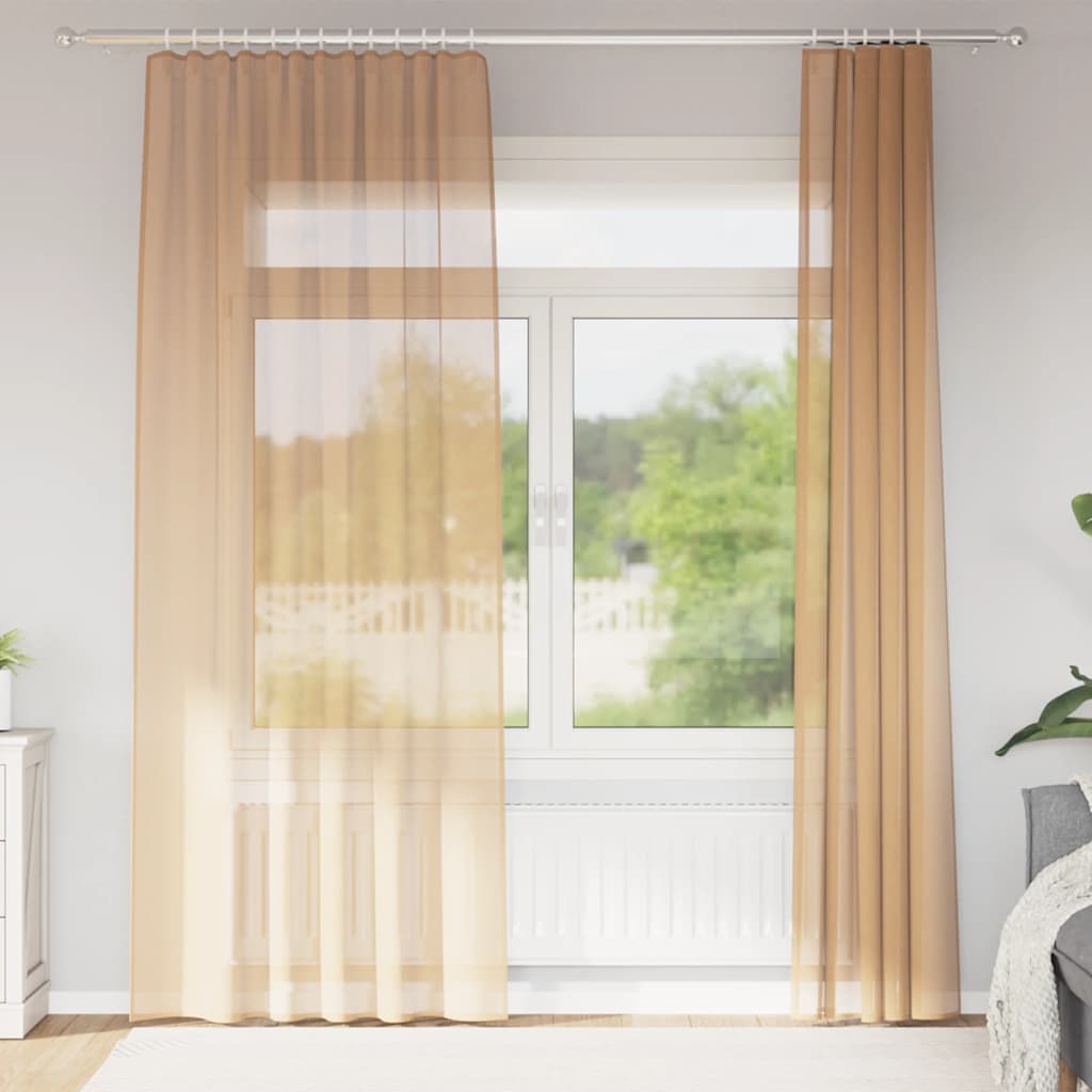 Voilegardiner med hemper 2 stk sand 140x225 cm