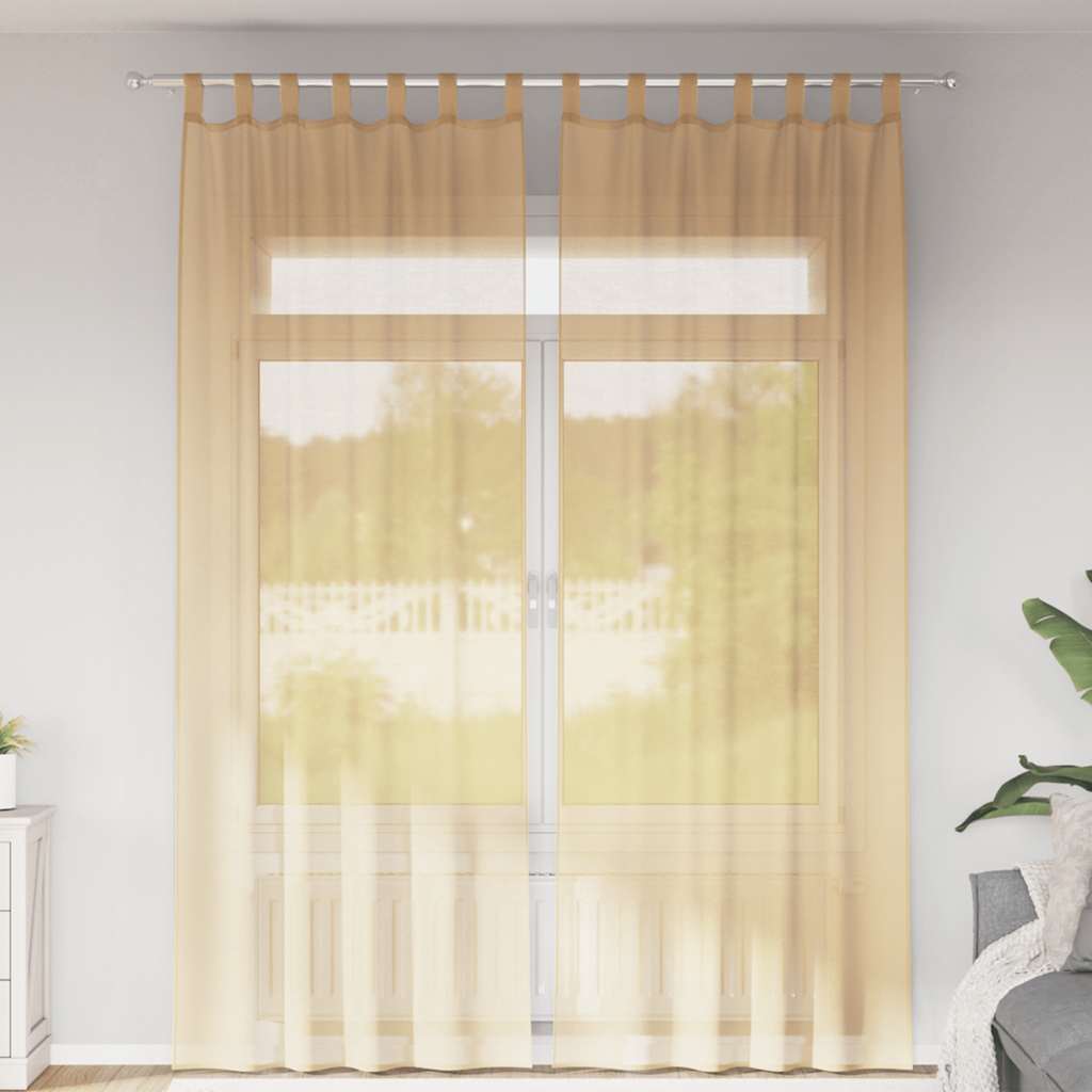 Voilegardiner med hemper 2 stk sand 140x260 cm