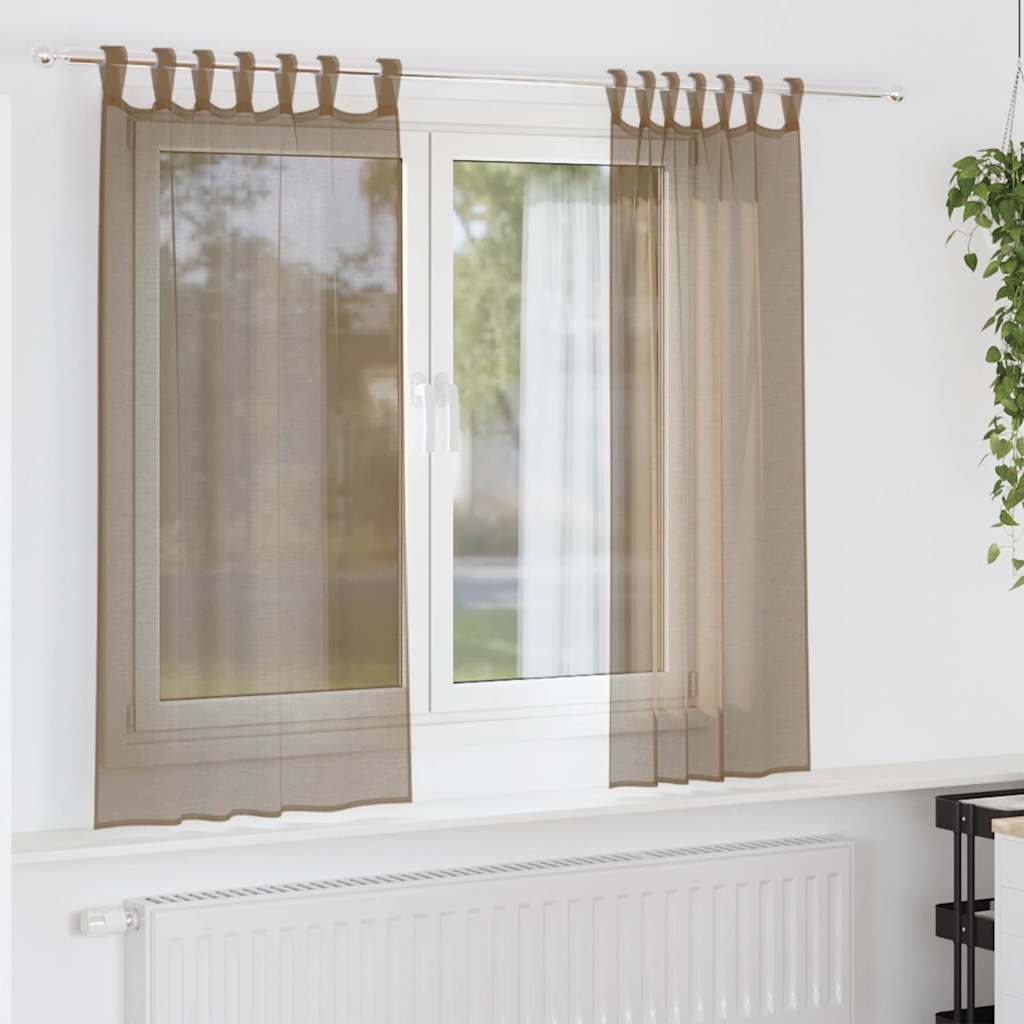 Voilegardiner med hemper 2 stk lysebrun 140x175 cm