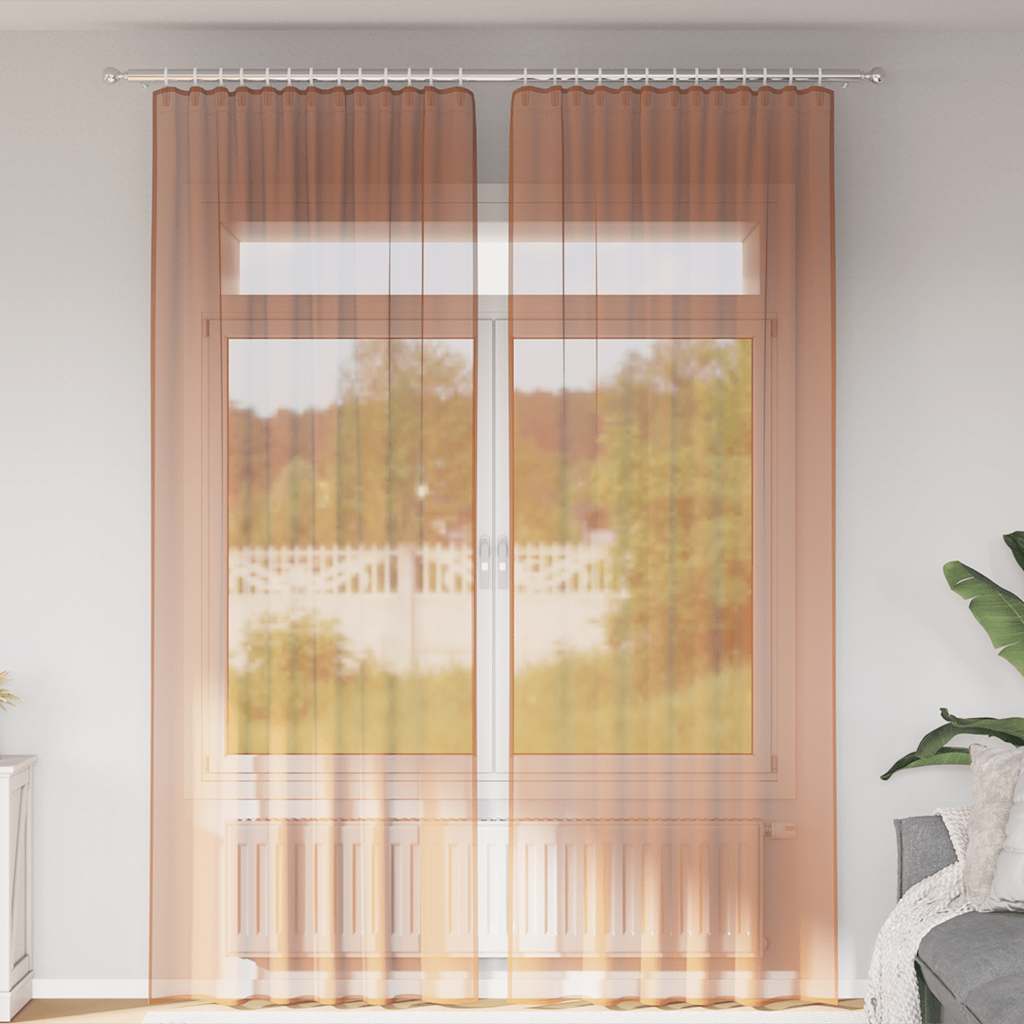 Voilegardiner med hemper 2 stk terrakotta 140x260 cm