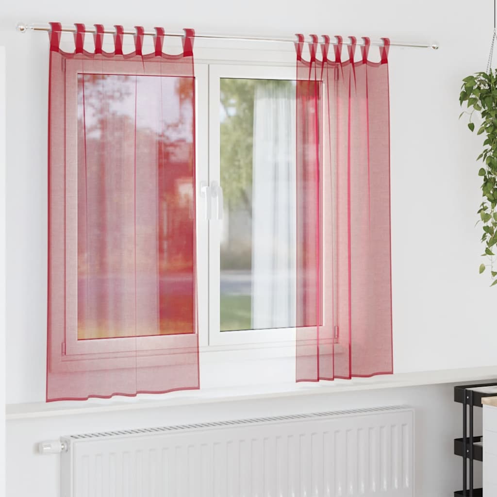 Voilegardiner med hemper 2 stk vinrød 140x140 cm